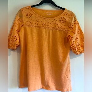 Talbots orange cotton eyelet tee